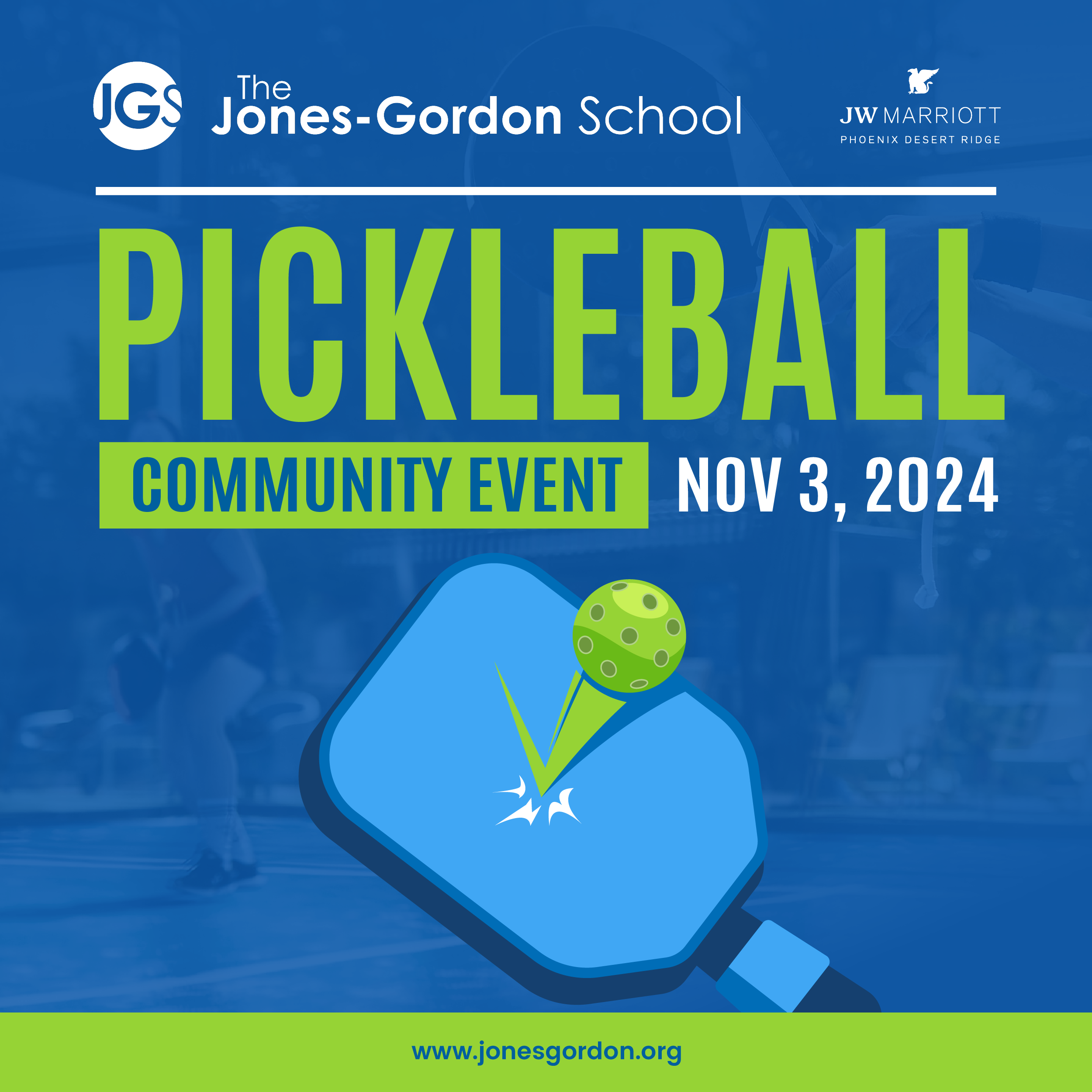 Infographic that shows the Pickleball Community event happening on November 3rd, 2024.