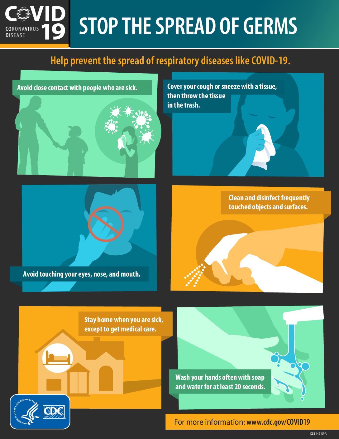 Stop the spread of germs Coronavirus disease poster from the CDC The